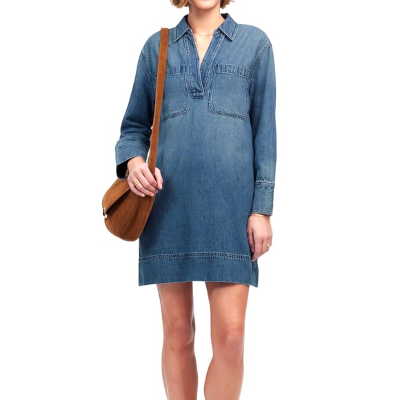 Madewell Dresses & Skirts - Madewell Denim Chambray V Neck Utility Dress Shirt Dress Blue Size XS NWT Boho